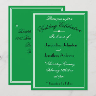 Invitación Boda Simple Blanco Detalles Negros Esmeralda Verde