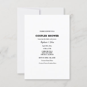 Invitación Boda simple blanco negro con duchas de la pareja d