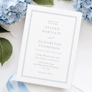 Invitación Boda simple blanco y azul turbio