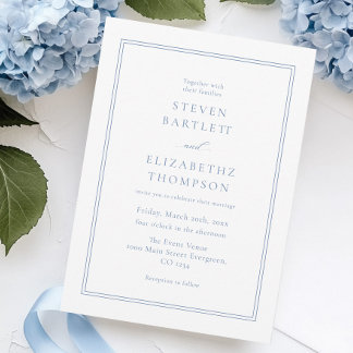 Invitación Boda simple blanco y azul turbio