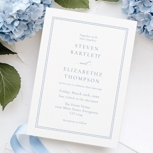 Invitación Boda simple blanco y azul turbio (Subido por el creador)
