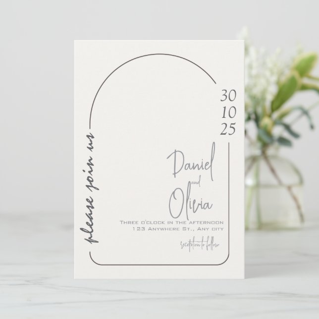Invitación Boda simple blanco y marrón (Anverso de pie)