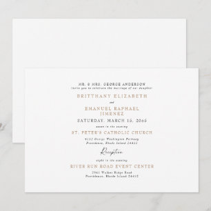 Invitación Boda Simple Blanco y Oro Padres de la Novia