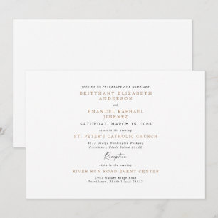 Invitación Boda Simple Blanco y Oro Sin Padres