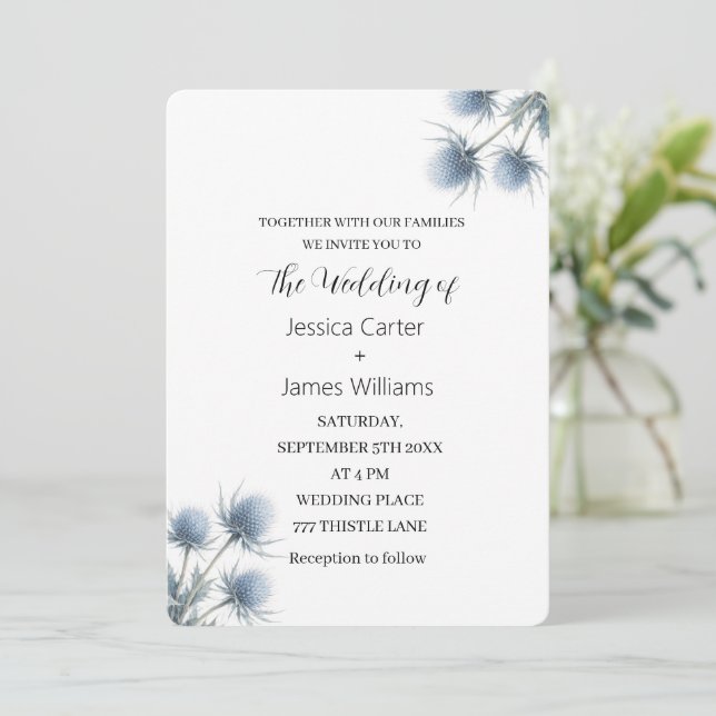 Invitación Boda Simple Blue Thistle Escocés Escocia (Anverso de pie)