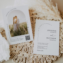 Boda simple Boho Arch con código QR RSVP