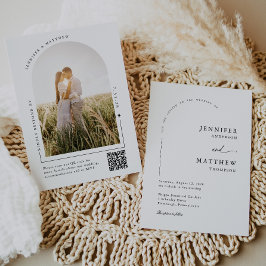Invitación Boda simple Boho Arch con código QR RSVP