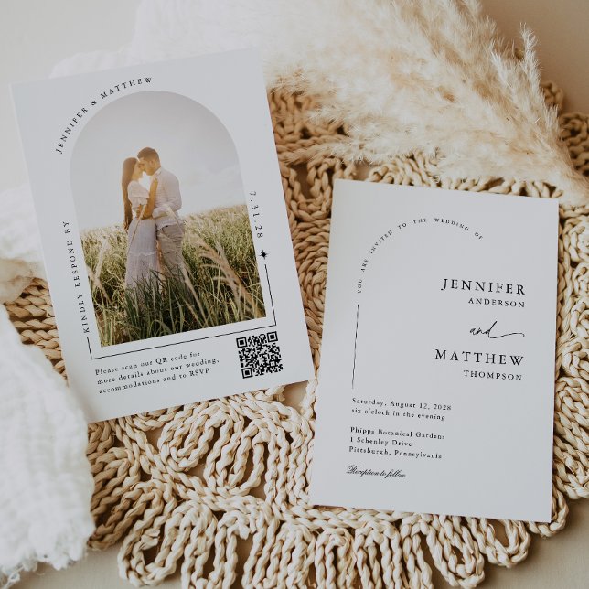 Invitación Boda simple Boho Arch con código QR RSVP (Subido por el creador)