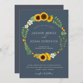 Invitación Boda simple Boho Royal Blue Opulence Sunflowers