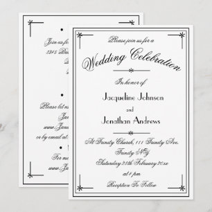 Invitación Boda Simple Clásica Blanca y Negra Todo en Uno