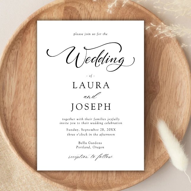 Invitación Boda Simple Clásica en Blanco y Negro (Simple classic black and white invitation creates a timeless feel for your wedding day)