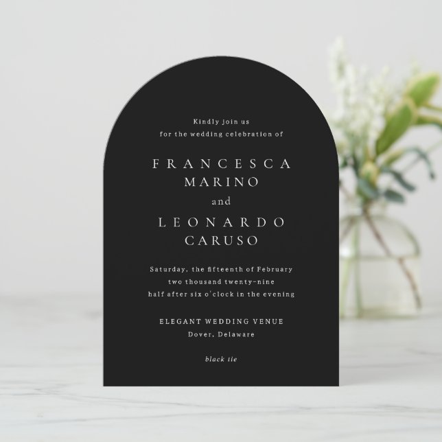 Invitación Boda Simple Clásica Negra (Anverso de pie)