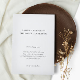 Invitación Boda simple clásico negro y blanco Minimalista