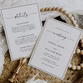 Invitación Boda Simple Clásico Negro y Blanco Todo en Uno