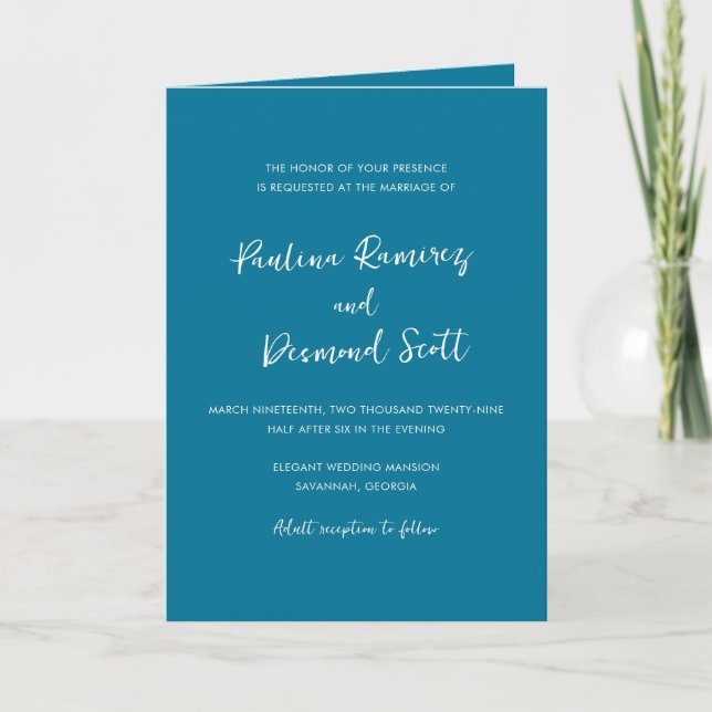 Invitación Boda Simple Código QR Azul Moderno (Anverso)