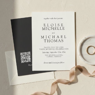 Invitación Boda Simple Código QR Clásico Marfil