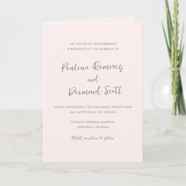 Invitación Boda Simple Código QR Rosa Moderno (Anverso)