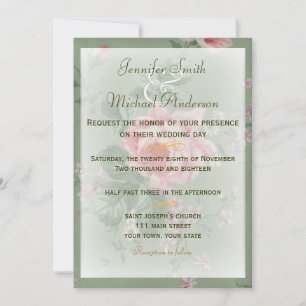 Invitación Boda simple color de rosa verde y rosada de la