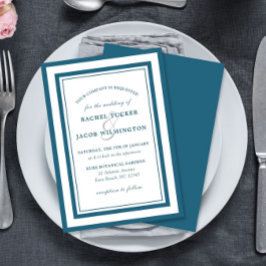 Invitación Boda Simple con Borde Azul y Blanco de Pátina Mode