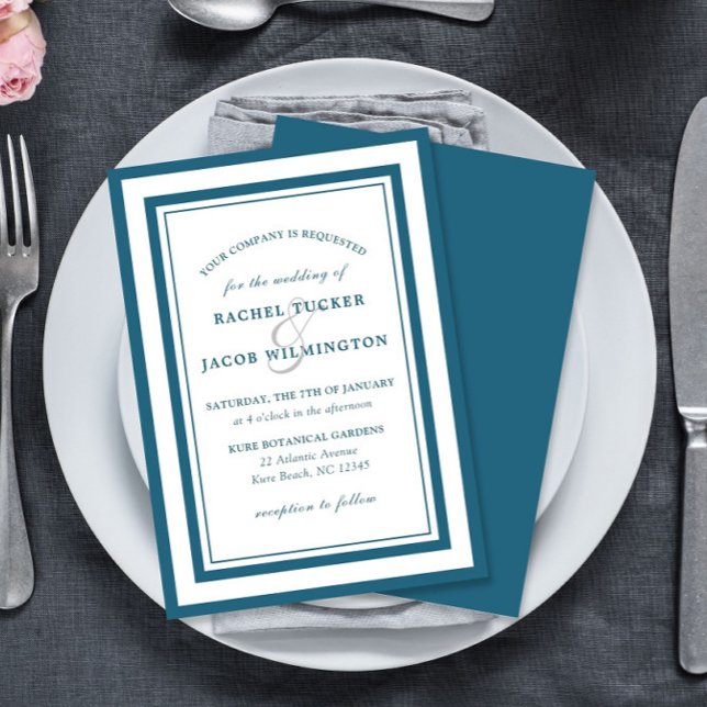 Invitación Boda Simple con Borde Azul y Blanco de Pátina Mode (Subido por el creador)