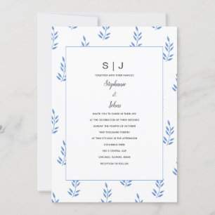 Invitación Boda simple con hoja azul de cornflower