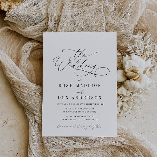 Invitación boda simple con letras en blanco y negro (Subido por el creador)
