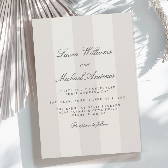 Invitación Boda Simple con Rayas de Cabaña de Arena de Playa (Available in both printed and instant download digital formats.)