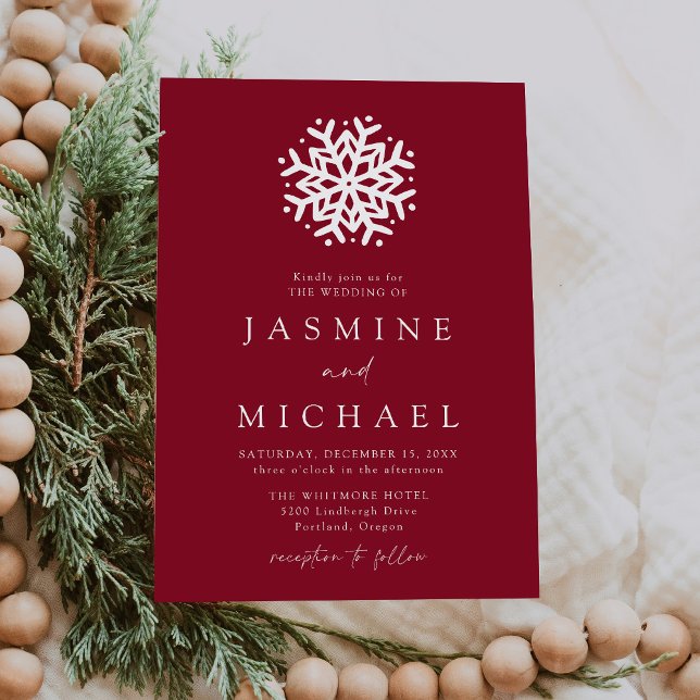 Invitación Boda Simple Copo de Nieve Borgoña (Subido por el creador)