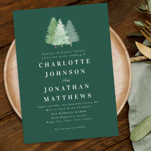 Invitación Boda simple de acuarela bosque arbolado verde