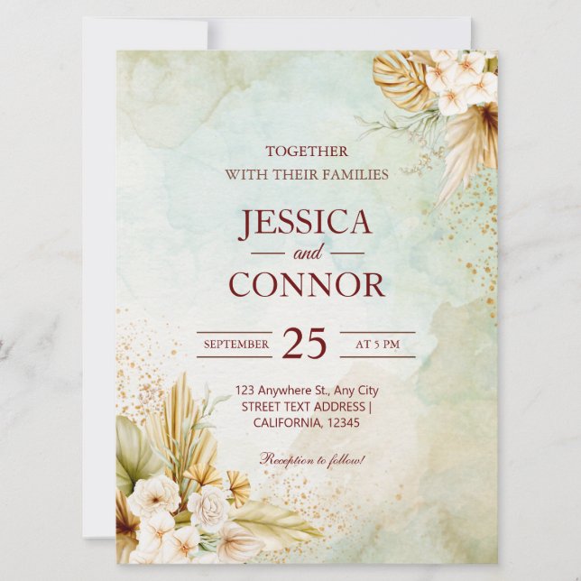 Invitación Boda simple de acuarela de otoño de presupuesto (Anverso)