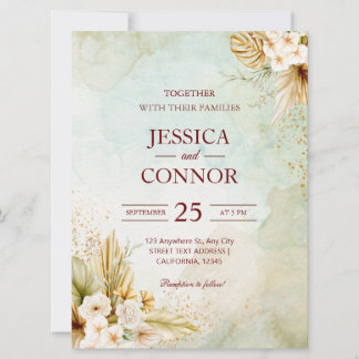 Invitación Boda simple de acuarela de otoño de presupuesto