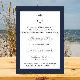 Invitación Boda simple de ancla náutica | Azul Marino