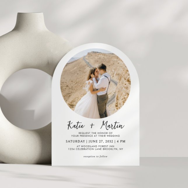 Invitación Boda simple de arco de fotos redondo blanco y negr (Subido por el creador)