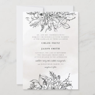 Invitación Boda simple de Black White Floral Winter Mountain 