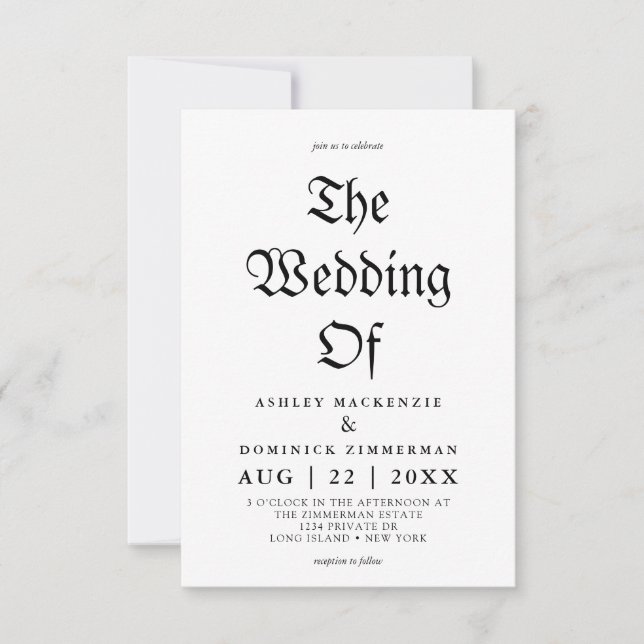 Invitación Boda simple de caligrafía de guión gótico (Anverso)