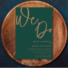 Invitación Boda simple de caligrafía de oro y esmeralda