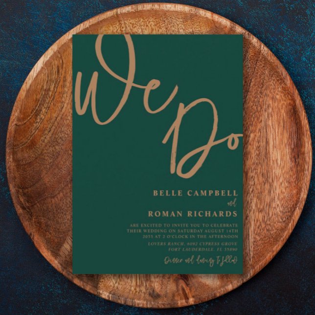 Invitación Boda simple de caligrafía de oro y esmeralda (Subido por el creador)