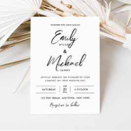 Invitación Boda simple de caligrafía en blanco y negro
