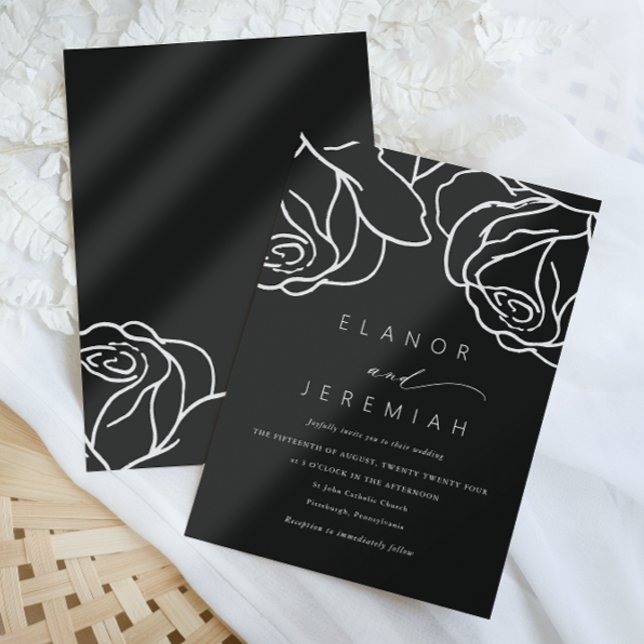 Invitación Boda simple de caligrafía floral negra (Subido por el creador)