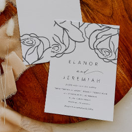 Invitación Boda simple de caligrafía floral negra