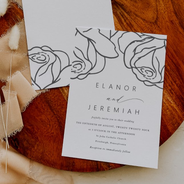 Invitación Boda simple de caligrafía floral negra (Subido por el creador)