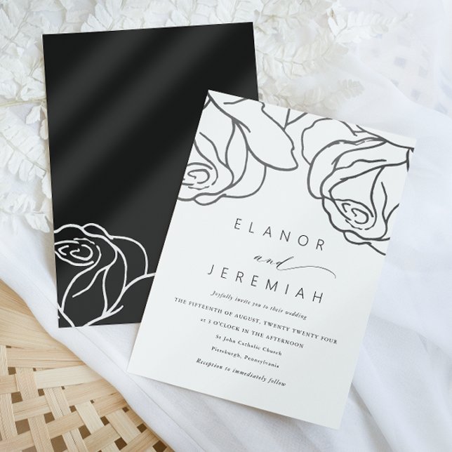 Invitación Boda simple de caligrafía floral negra (Subido por el creador)