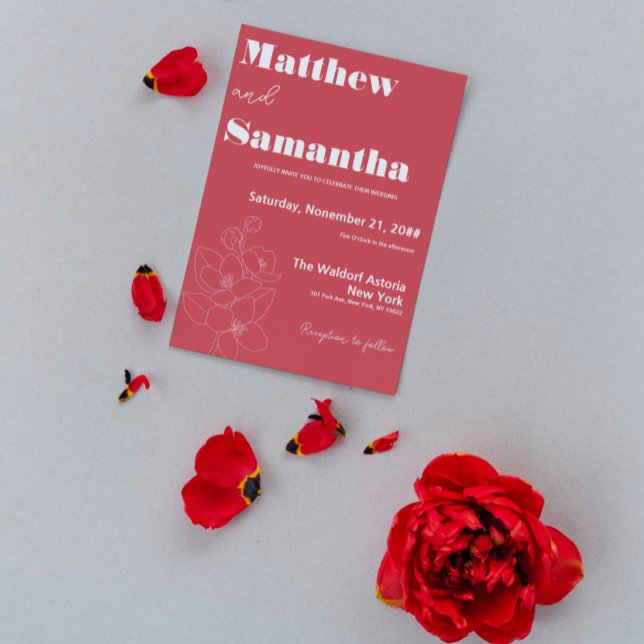 Invitación Boda simple de caligrafía floral Terracota (Subido por el creador)