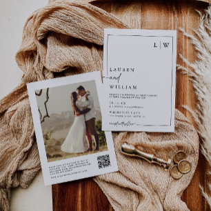 Invitación Boda simple de código Qr con guiones de Boho Photo
