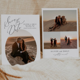 Invitación Boda simple de Collage de fotos ovalada Guardar la