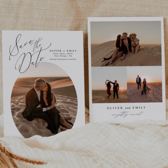 Invitación Boda simple de Collage de fotos ovalada Guardar la (Subido por el creador)