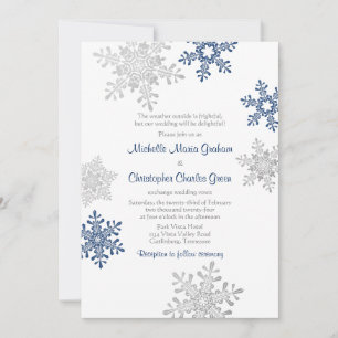 Invitación Boda simple de copo de nieve Blue Silver de la mar