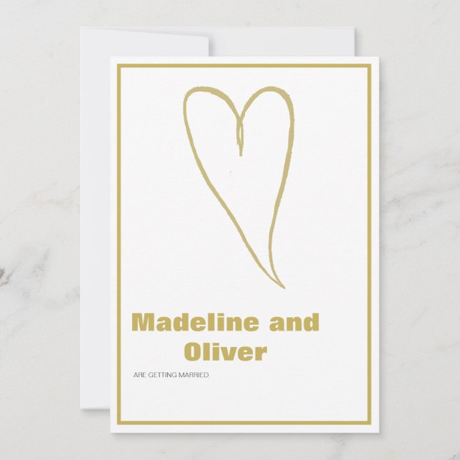 Invitación Boda simple de corazón blanco dorado (Reverso)