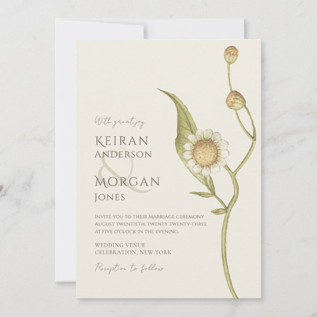 Invitación Boda simple de Daisy Boho con flores silvestres mí (Anverso)