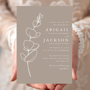 Invitación Boda Simple de Dibujo de Eucalipto en Línea Beige